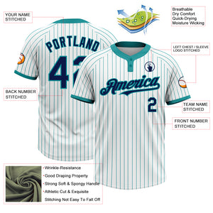 Custom White Teal Pinstripe Navy Two-Button Unisex Softball Jersey