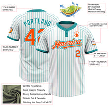Load image into Gallery viewer, Custom White Teal Pinstripe Orange Two-Button Unisex Softball Jersey
