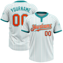 Load image into Gallery viewer, Custom White Teal Pinstripe Orange Two-Button Unisex Softball Jersey
