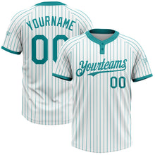 Load image into Gallery viewer, Custom White Teal Pinstripe Teal Two-Button Unisex Softball Jersey
