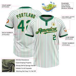 Custom White Kelly Green Pinstripe Old Gold Two-Button Unisex Softball Jersey