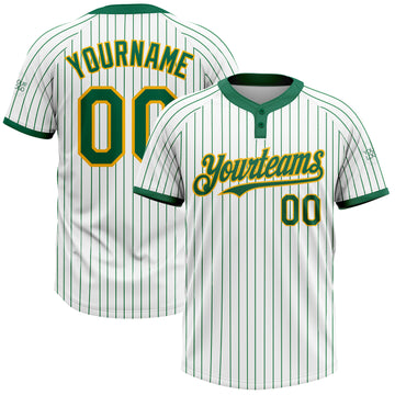 Custom White Kelly Green Pinstripe Gold Two-Button Unisex Softball Jersey