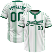 Load image into Gallery viewer, Custom White Kelly Green Pinstripe Gray Two-Button Unisex Softball Jersey
