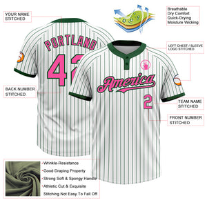 Custom White Green Pinstripe Pink Two-Button Unisex Softball Jersey