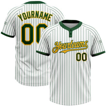 Load image into Gallery viewer, Custom White Green Pinstripe Gold Two-Button Unisex Softball Jersey
