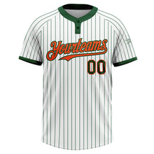Load image into Gallery viewer, Custom White Green Pinstripe Orange Two-Button Unisex Softball Jersey
