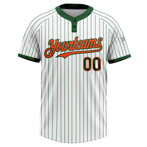 Custom White Green Pinstripe Orange Two-Button Unisex Softball Jersey