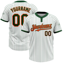 Load image into Gallery viewer, Custom White Green Pinstripe Orange Two-Button Unisex Softball Jersey
