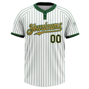 Custom White Green Pinstripe Old Gold Two-Button Unisex Softball Jersey