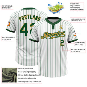 Custom White Green Pinstripe Old Gold Two-Button Unisex Softball Jersey