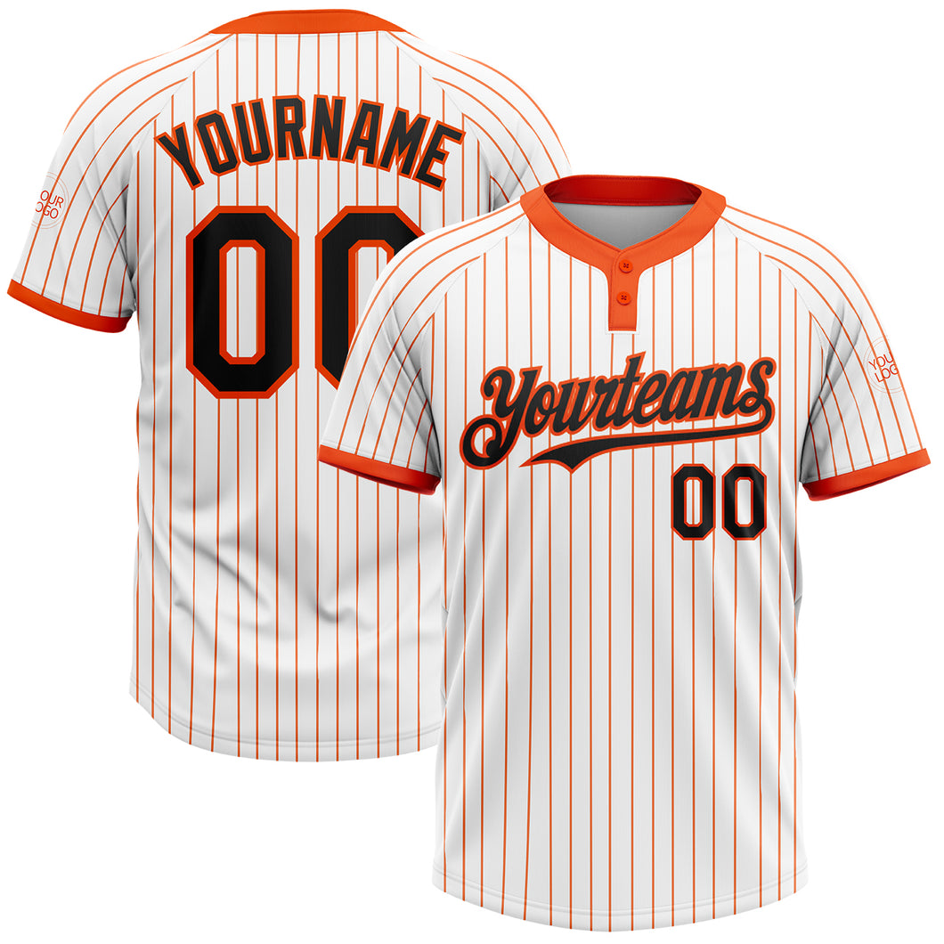 Custom White Orange Pinstripe Black Two-Button Unisex Softball Jersey