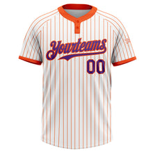 Load image into Gallery viewer, Custom White Orange Pinstripe Purple Two-Button Unisex Softball Jersey
