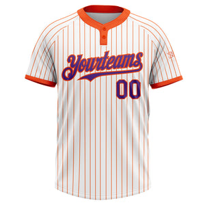 Custom White Orange Pinstripe Purple Two-Button Unisex Softball Jersey