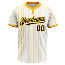 Load image into Gallery viewer, Custom White Gold Pinstripe Black Two-Button Unisex Softball Jersey
