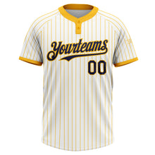 Load image into Gallery viewer, Custom White Gold Pinstripe Navy Two-Button Unisex Softball Jersey
