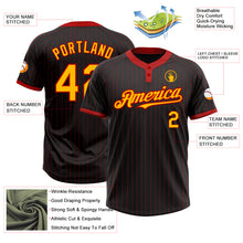 Load image into Gallery viewer, Custom Black Red Pinstripe Gold Two-Button Unisex Softball Jersey
