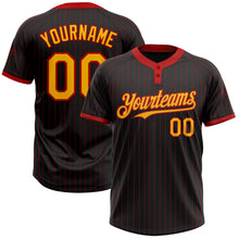 Load image into Gallery viewer, Custom Black Red Pinstripe Gold Two-Button Unisex Softball Jersey
