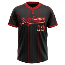 Load image into Gallery viewer, Custom Black Red Pinstripe Vintage USA Flag Two-Button Unisex Softball Jersey
