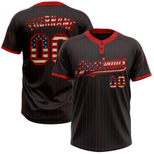 Load image into Gallery viewer, Custom Black Red Pinstripe Vintage USA Flag Two-Button Unisex Softball Jersey
