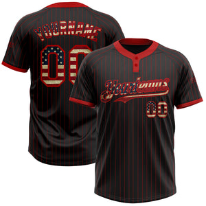 Custom Black Red Pinstripe Vintage USA Flag Two-Button Unisex Softball Jersey