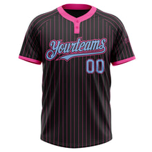 Load image into Gallery viewer, Custom Black Pink Pinstripe Light Blue Two-Button Unisex Softball Jersey
