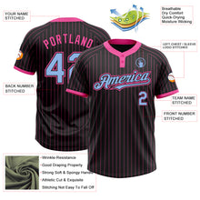 Load image into Gallery viewer, Custom Black Pink Pinstripe Light Blue Two-Button Unisex Softball Jersey

