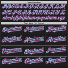 Load image into Gallery viewer, Custom Black Pink Pinstripe Light Blue Two-Button Unisex Softball Jersey
