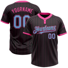 Load image into Gallery viewer, Custom Black Pink Pinstripe Light Blue Two-Button Unisex Softball Jersey
