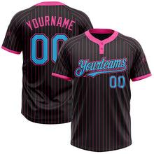 Load image into Gallery viewer, Custom Black Pink Pinstripe Sky Blue Two-Button Unisex Softball Jersey
