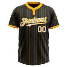 Load image into Gallery viewer, Custom Black Gold Pinstripe White-Gold Two-Button Unisex Softball Jersey
