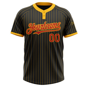 Custom Black Gold Pinstripe Red Two-Button Unisex Softball Jersey