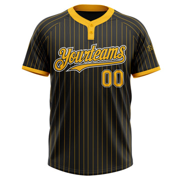 Custom Black Gold Pinstripe White Two-Button Unisex Softball Jersey