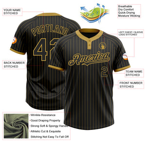 Custom Black Old Gold Pinstripe Old Gold Two-Button Unisex Softball Jersey