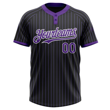 Custom Black Purple Pinstripe White Two-Button Unisex Softball Jersey