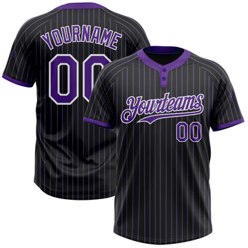 Custom Black Purple Pinstripe White Two-Button Unisex Softball Jersey