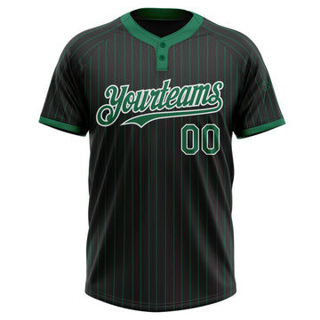 Custom Black Kelly Green Pinstripe White Two-Button Unisex Softball Jersey