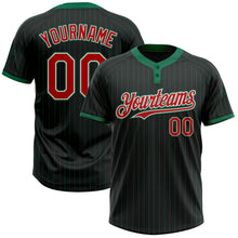 Load image into Gallery viewer, Custom Black Kelly Green Pinstripe Red-White Two-Button Unisex Softball Jersey

