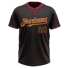 Load image into Gallery viewer, Custom Black Crimson Pinstripe Old Gold Two-Button Unisex Softball Jersey
