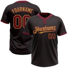 Load image into Gallery viewer, Custom Black Crimson Pinstripe Old Gold Two-Button Unisex Softball Jersey
