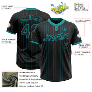 Custom Black Teal Pinstripe Teal Two-Button Unisex Softball Jersey