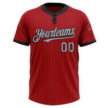 Load image into Gallery viewer, Custom Red Black Pinstripe Gray Two-Button Unisex Softball Jersey
