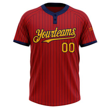 Load image into Gallery viewer, Custom Red Navy Pinstripe Gold Two-Button Unisex Softball Jersey
