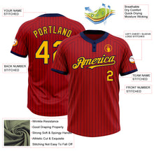 Load image into Gallery viewer, Custom Red Navy Pinstripe Gold Two-Button Unisex Softball Jersey
