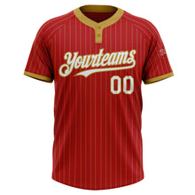 Load image into Gallery viewer, Custom Red Old Gold Pinstripe White Two-Button Unisex Softball Jersey
