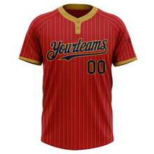 Load image into Gallery viewer, Custom Red Old Gold Pinstripe Navy Two-Button Unisex Softball Jersey

