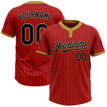 Load image into Gallery viewer, Custom Red Old Gold Pinstripe Navy Two-Button Unisex Softball Jersey
