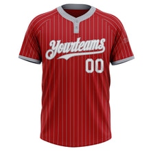 Load image into Gallery viewer, Custom Red Gray Pinstripe White Two-Button Unisex Softball Jersey

