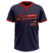 Load image into Gallery viewer, Custom Navy Red Pinstripe Vintage USA Flag Two-Button Unisex Softball Jersey
