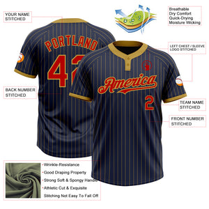 Custom Navy Old Gold Pinstripe Red Two-Button Unisex Softball Jersey