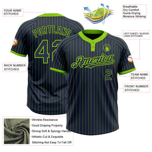 Custom Navy Neon Green Pinstripe Neon Green Two-Button Unisex Softball Jersey